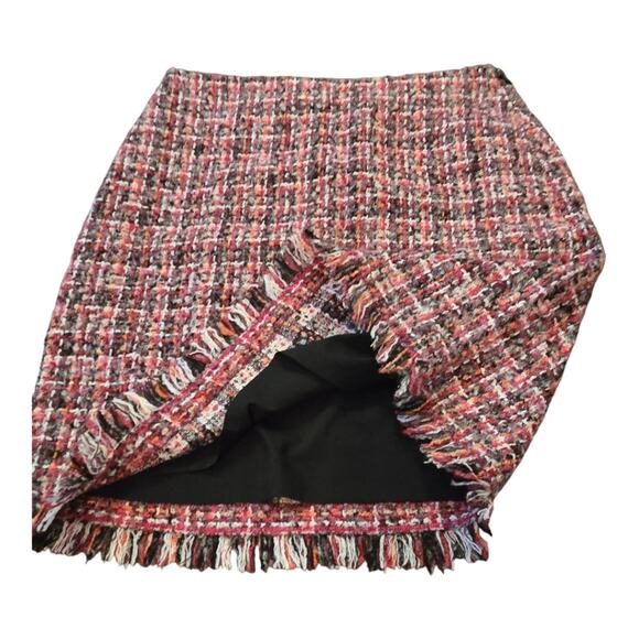 Talbots Plaid Tweed Boulce Fringe Pink Wool Blend Pencil Skirt Size 4 - Picture 7 of 11